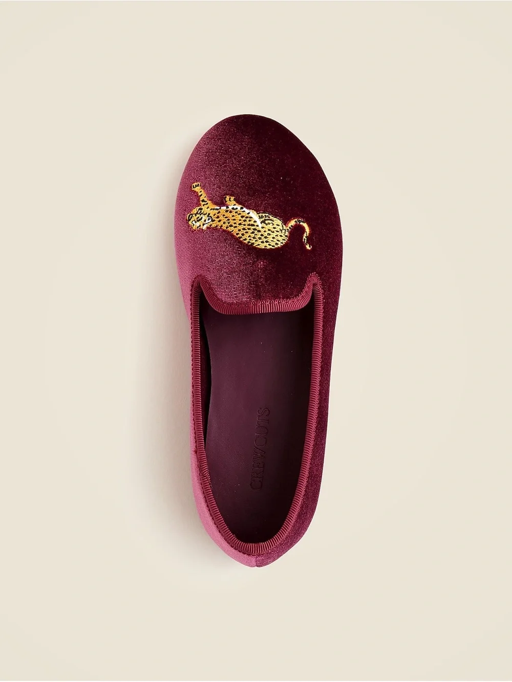 J. Crew Burgundy Velvet Leopard Appliqué Slip-On Flats NEVER WORN NWOT